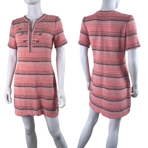 Ming Wang Size S Orange Pullover Textural Stripe Knit Mini Sheath Dress Office - Picture 1 of 11